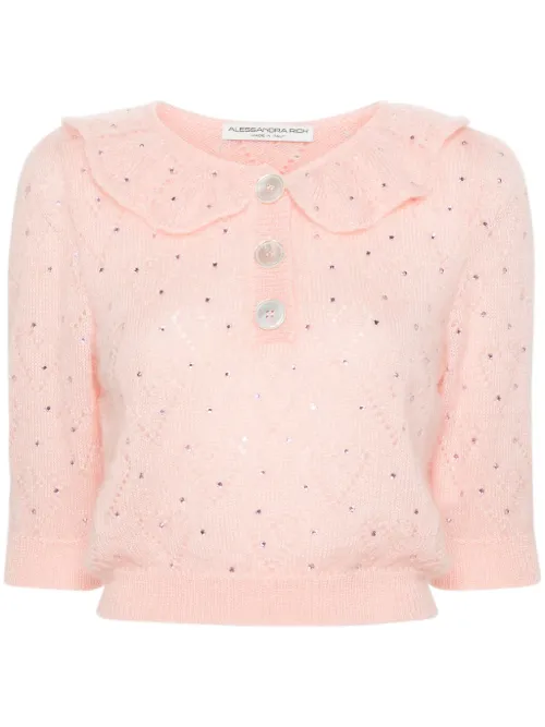Blouse crop à ornements en cristal - Alessandra Rich - Modalova