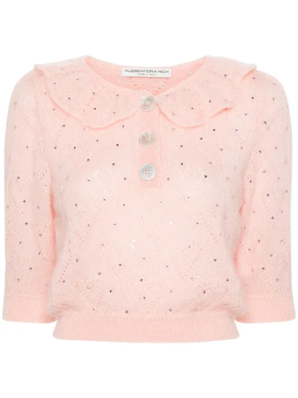 Alessandra Rich Crystal-embellished Cropped Blouse in Pink