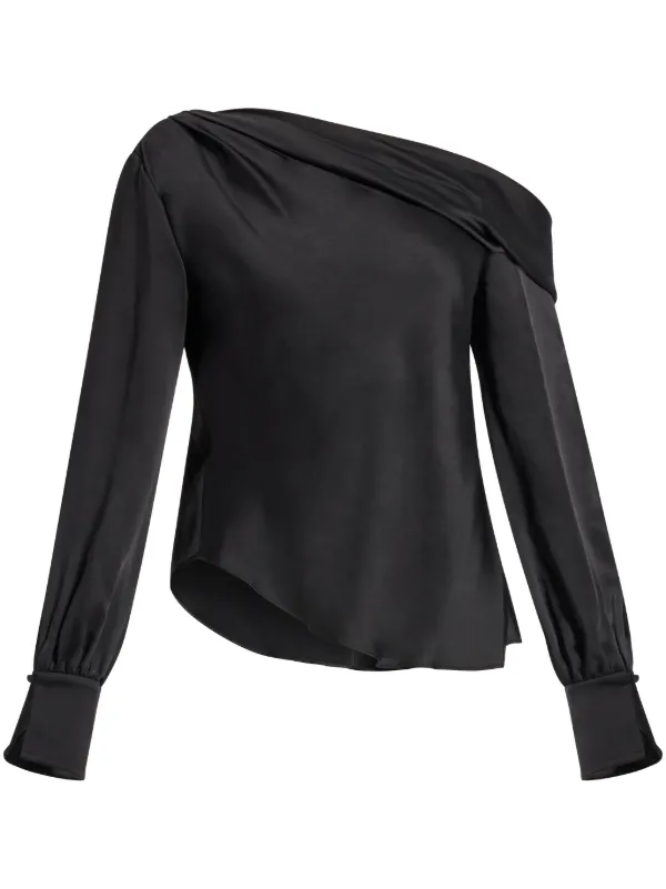 Simkhai Alice Cold-shoulder Satin Blouse in Black
