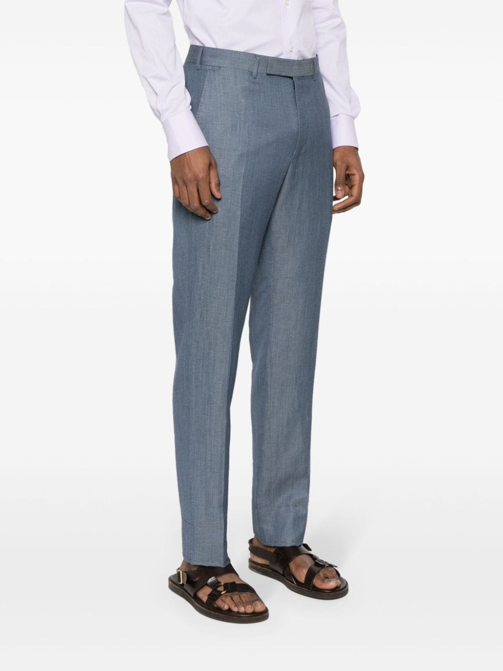 Shop Zegna Pressed-crease Straight-leg Trousers In Blue