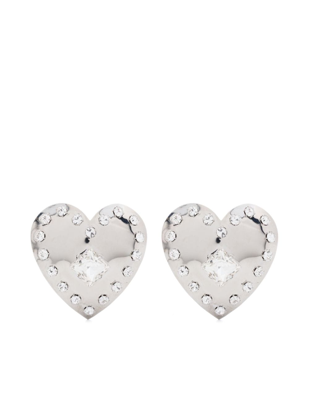 Shop Alessandra Rich Heart Crystal Earrings In Silver