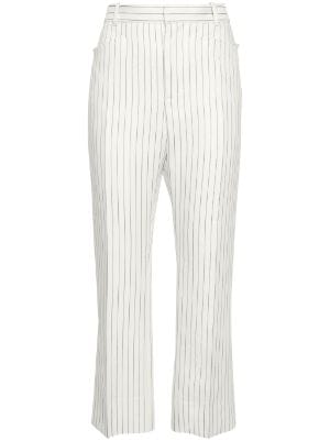 Vertical Lines Striped Twill High Waist Front Zip Pants