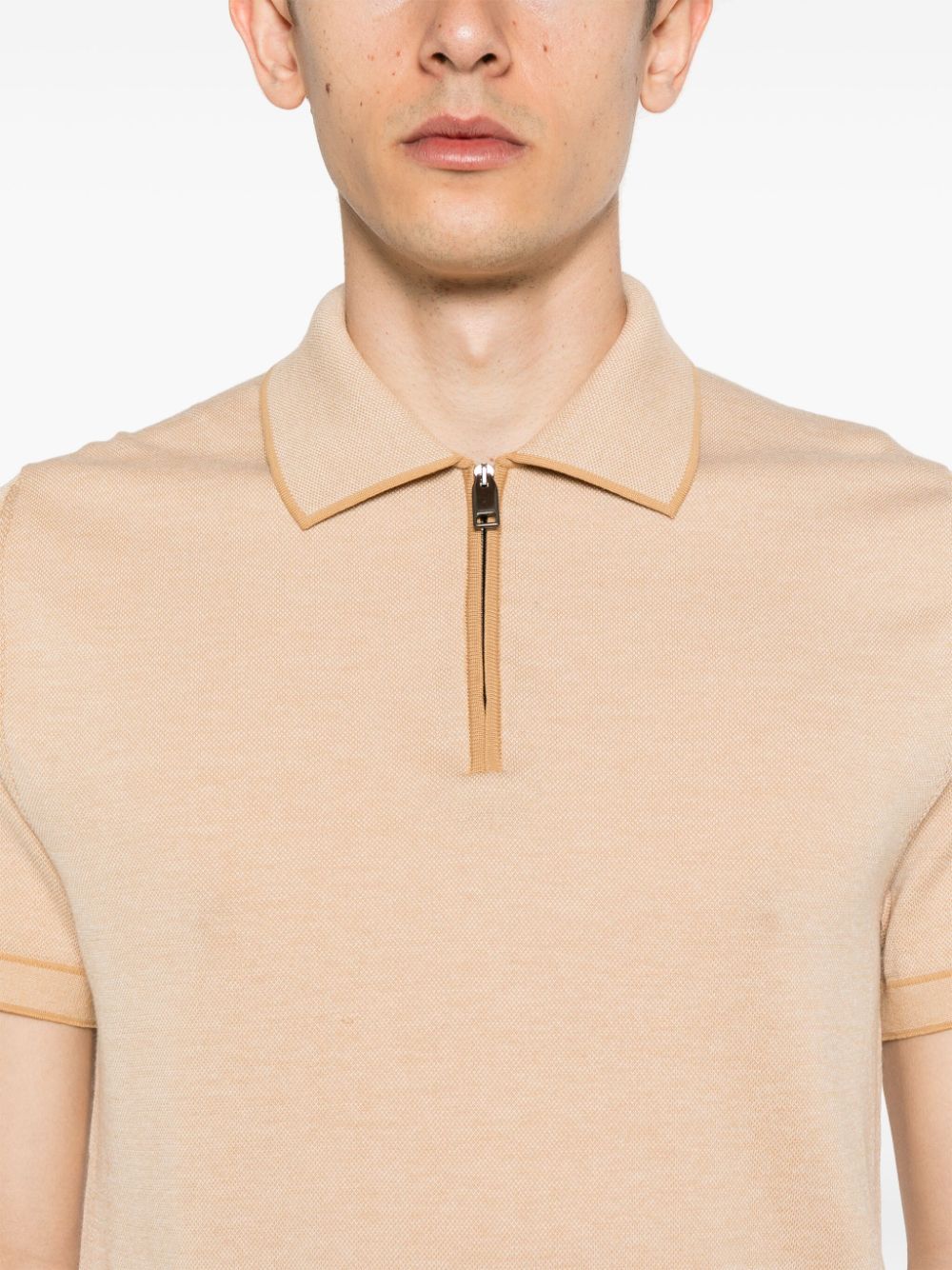 Shop Brioni Zipped Cotton Polo Shirt In 中性色