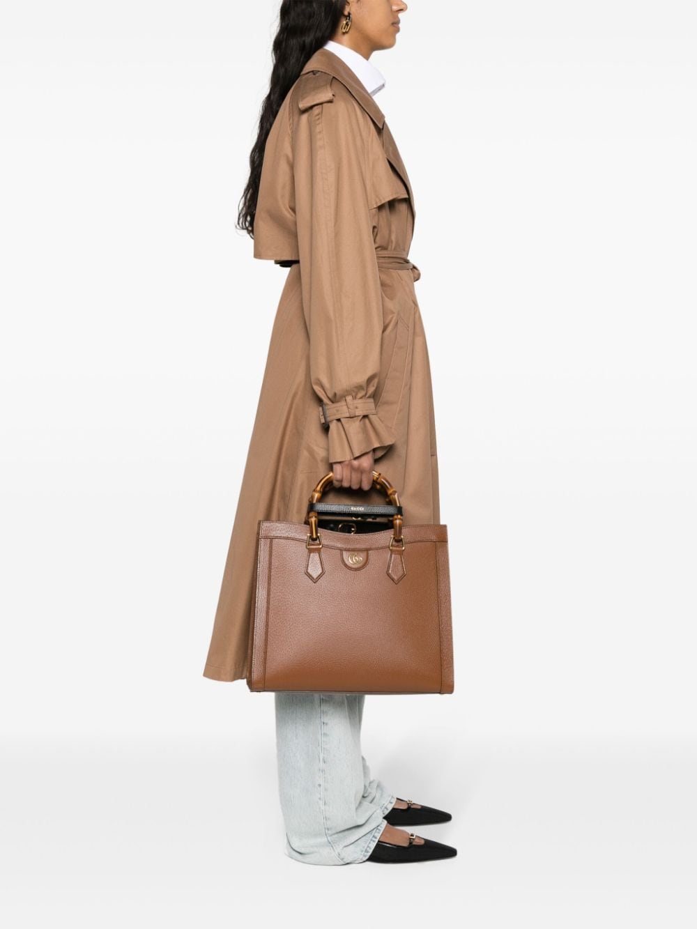 Shop Gucci Diana Leather Tote Bag In Black