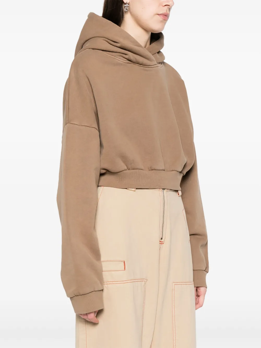 Shop Entire Studios Organic-cotton Cropped Hoodie In Brown