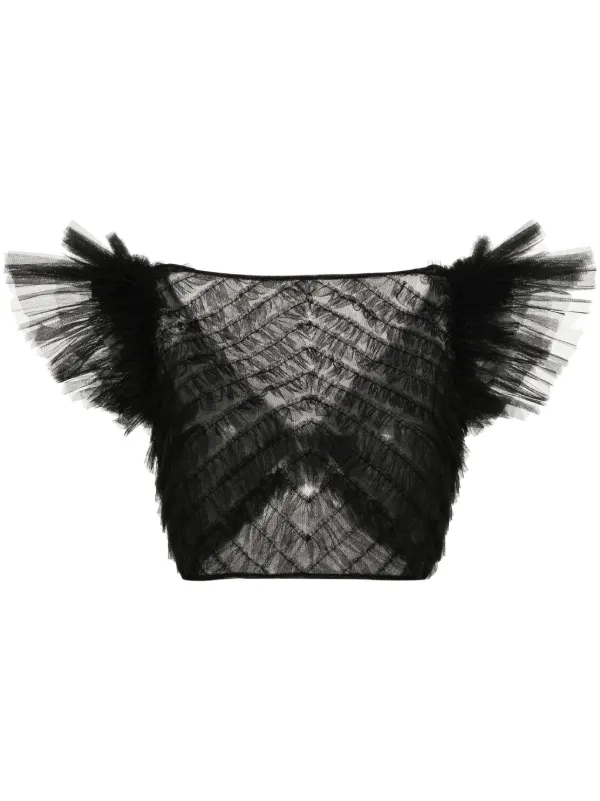 Huishan Zhang Ruffled Tulle Top in Black