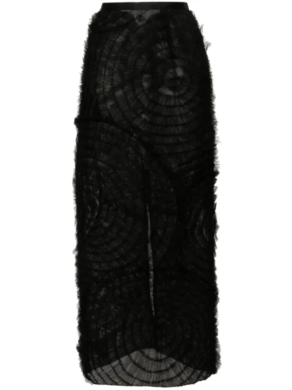 Huishan Zhang Ruffled Sheer Maxi Skirt in Black