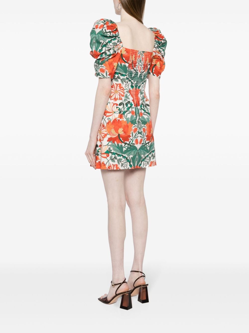 Shop Cara Cara Kelly Floral-print Puff-sleeve Minidress In Orange
