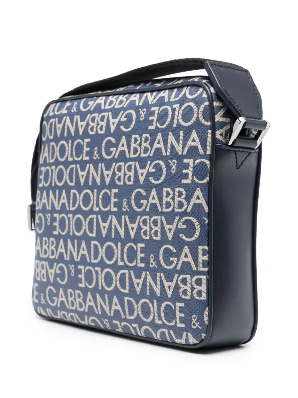 Dolce Gabbana logo jacquard messenger bag men Cotton Polyurethane Viscose Polyester Calf Leather One Size Blue