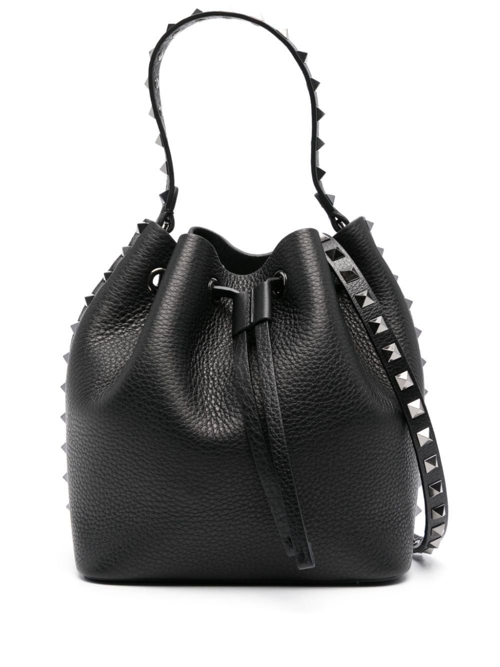 Shop Valentino Rockstud Leather Bucket Bag In Black
