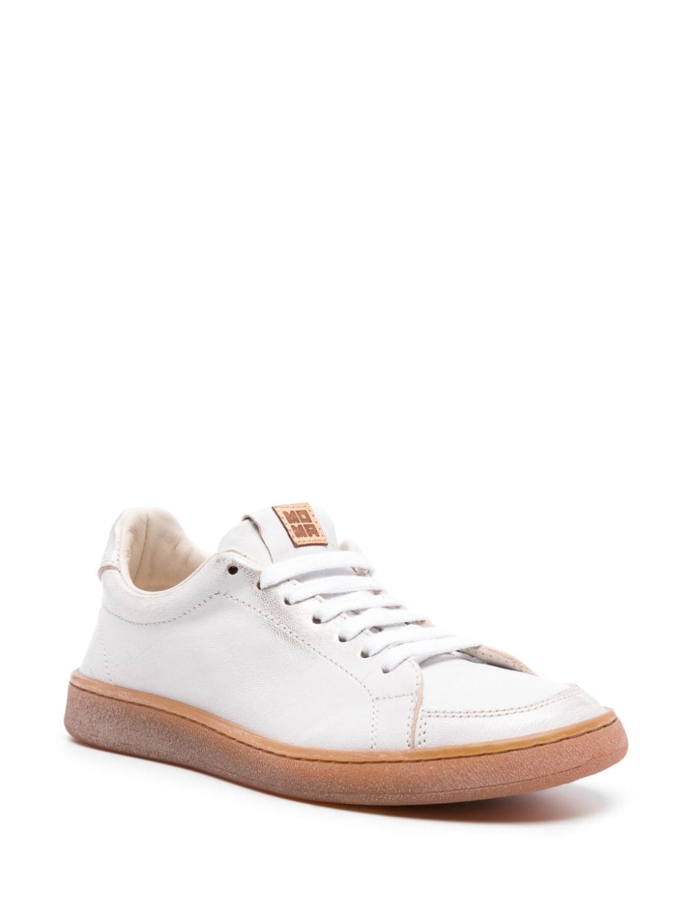 Shop Moma Metallic-sheen Leather Sneakers In White