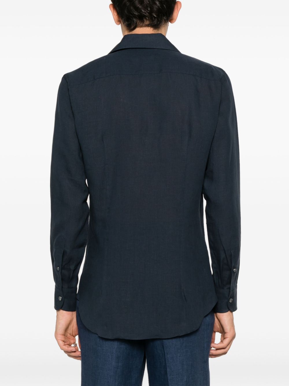 Shop Brioni Classic-collar Linen Shirt In Blue