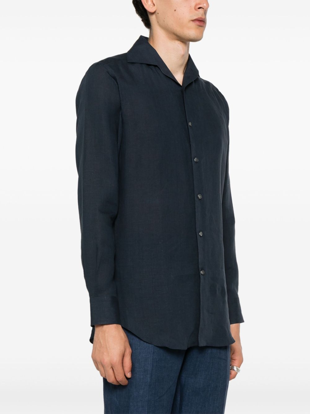 Shop Brioni Classic-collar Linen Shirt In Blue