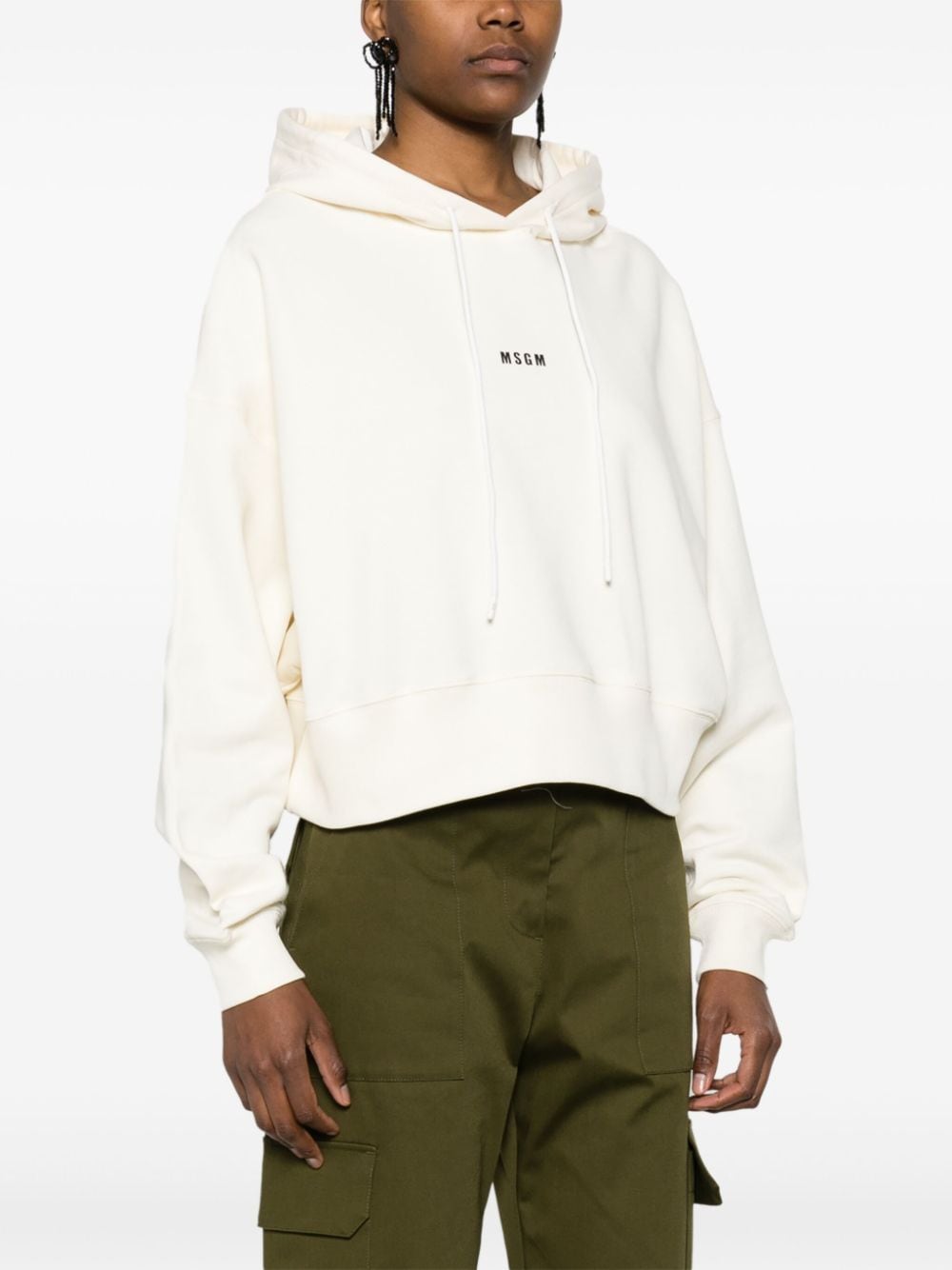 Shop Msgm Logo-print Cotton Hoodie In Nude