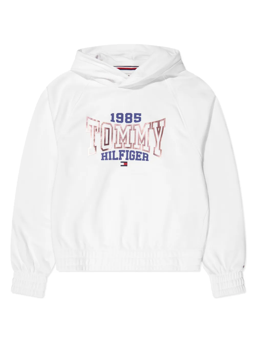 Tommy Hilfiger Junior Logo-print Cotton Blend Hoodie In Weiss