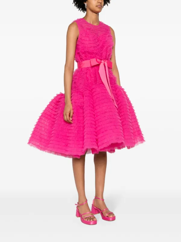 Huishan Zhang Ruffled Tulle Midi Dress | Pink | FARFETCH