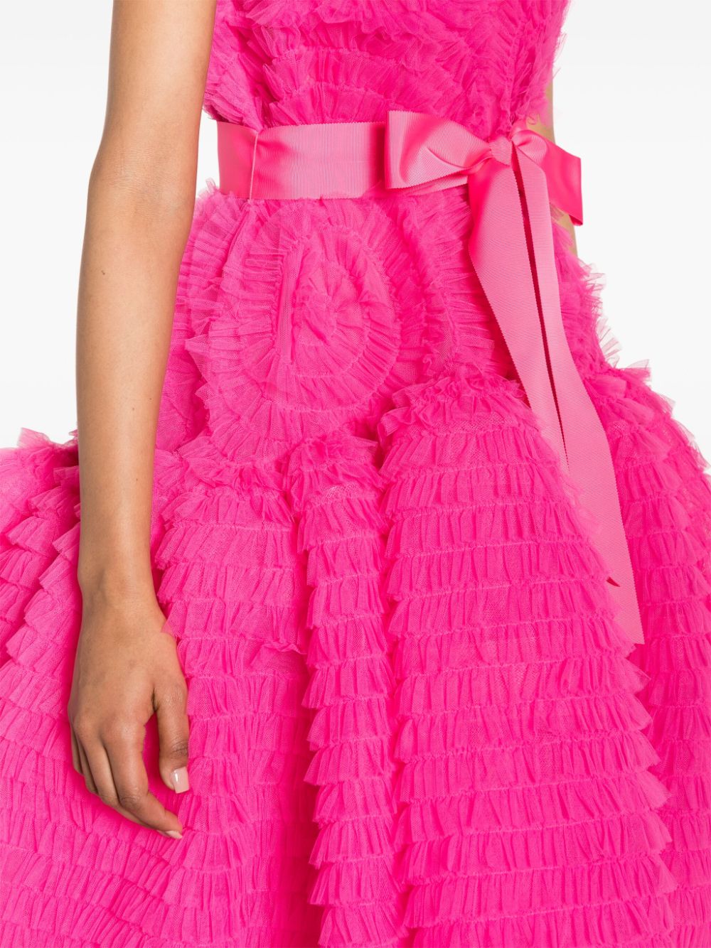 Shop Huishan Zhang Ruffled Tulle Midi Dress In Pink