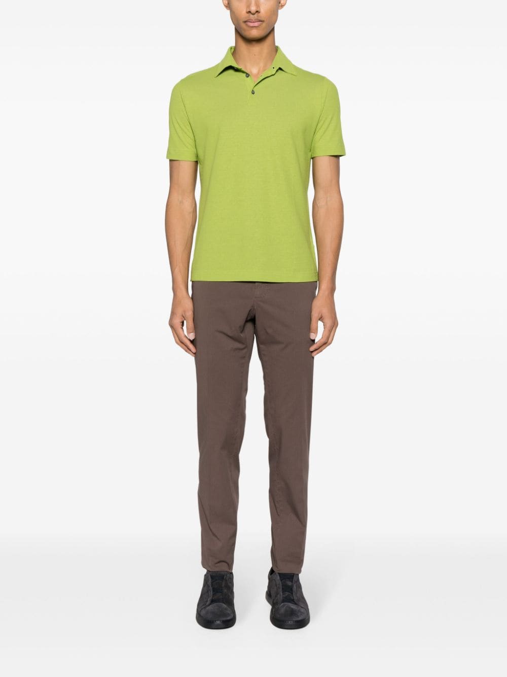 Shop Zanone Button-up Cotton Polo Shirt In Green
