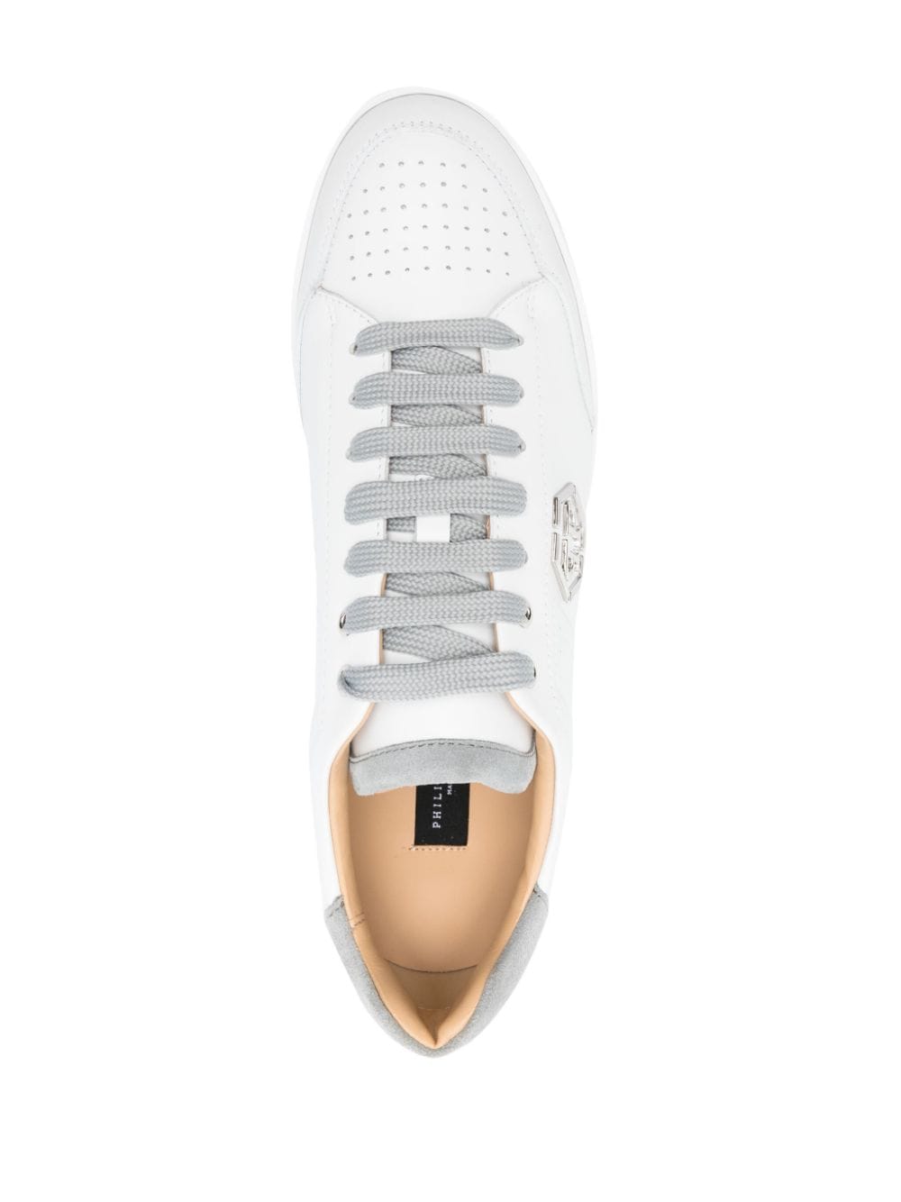 Shop Philipp Plein Hexagon Leather Sneakers In White