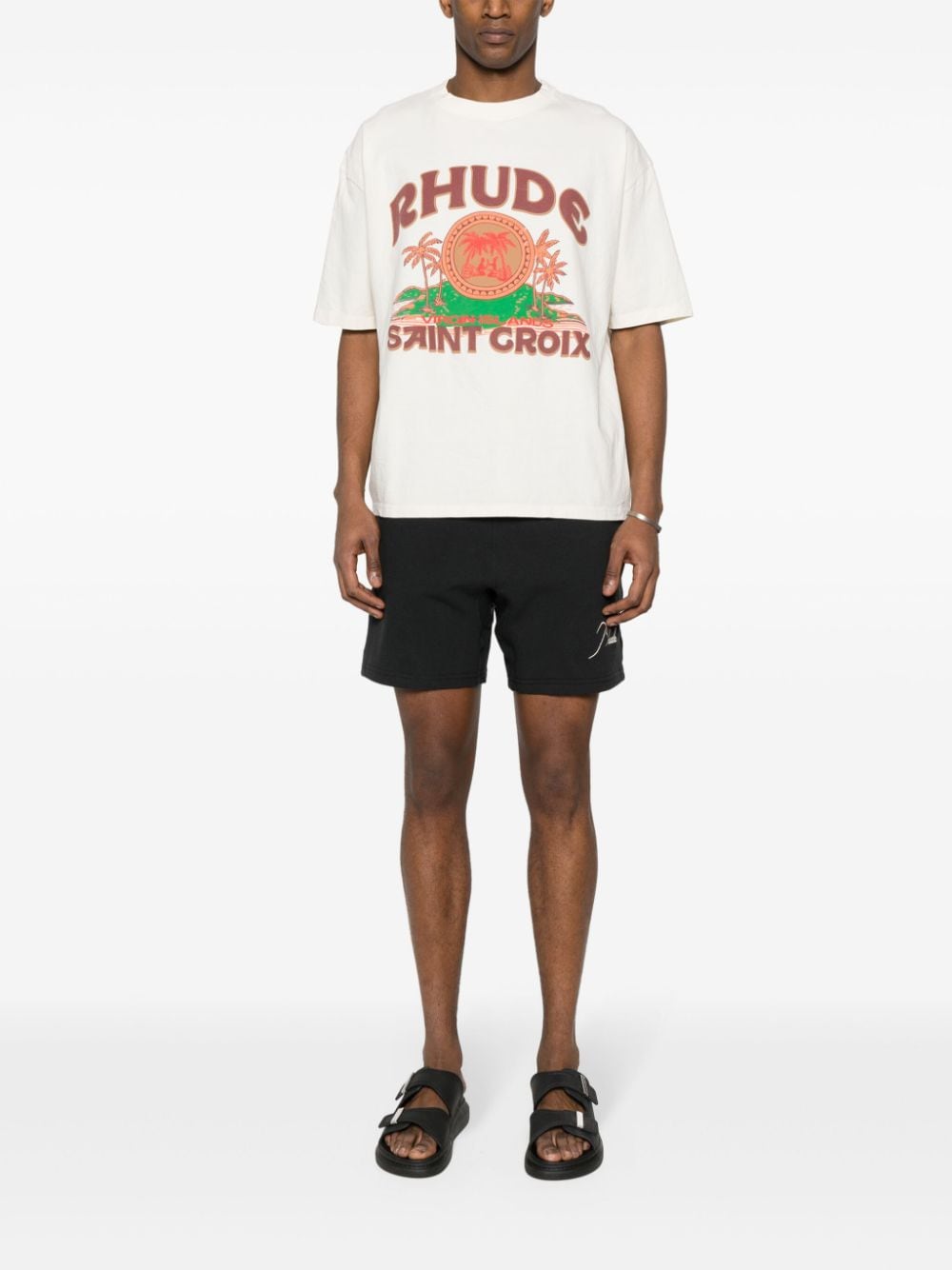 Shop Rhude Logo-embroidered Piqué Shorts In Black