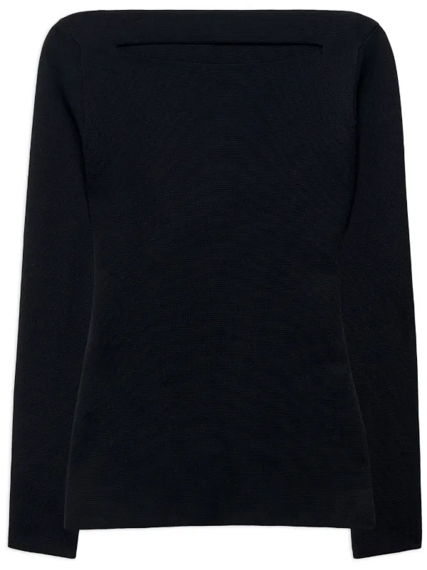 Another Tomorrow Cut-out Knitted Top in Black