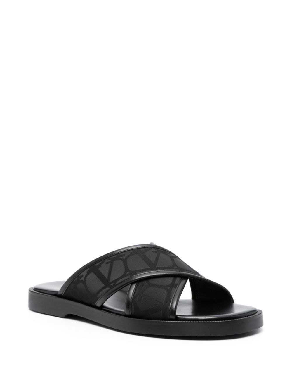 Shop Valentino Logo-jacquard Crossover-strap Sandals In Black