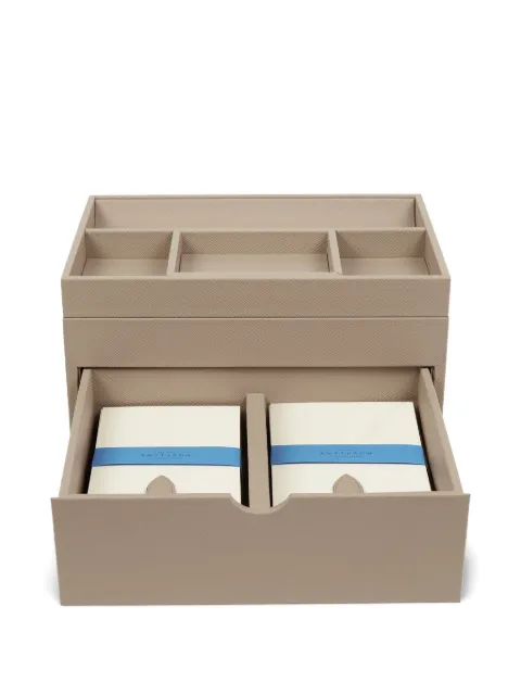 Smythson leather stationery organiser (28cm x 16.5cm x 19cm)