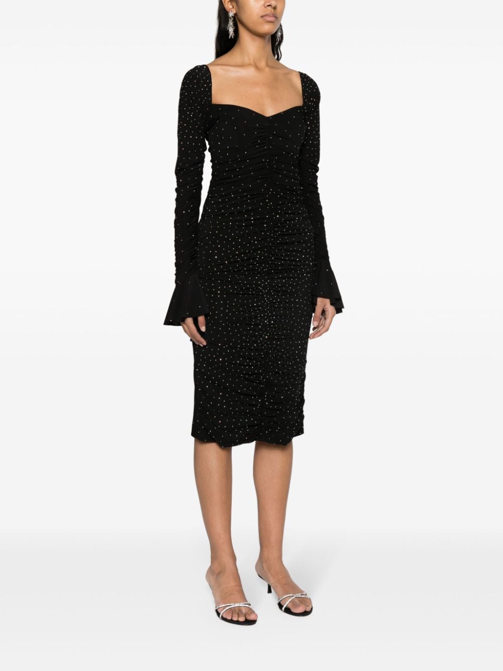 Shop Nissa Rhinestone-embellished Bodycon Dress In Black