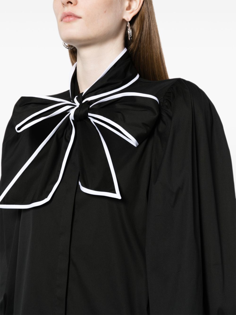 Shop Alice And Olivia Lou Bowtie Cotton-blend Blouse In Black