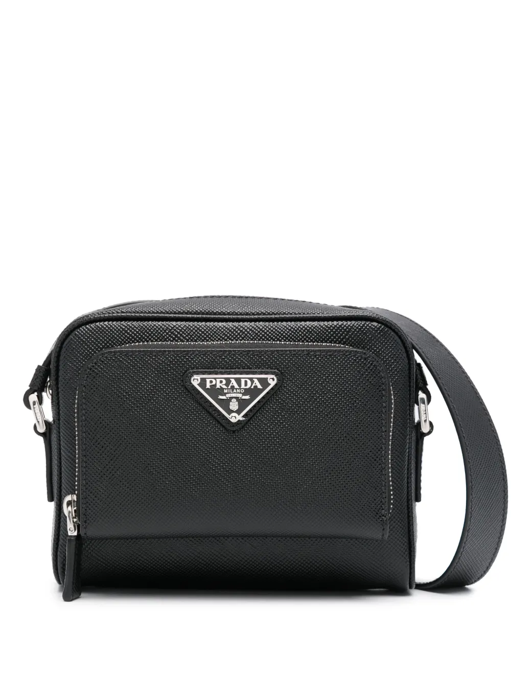Prada Enamel-logo Messenger Bag In Schwarz