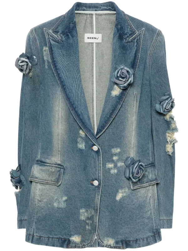 Seen Users Rose single-breasted Denim Blazer Blue FARFETCH