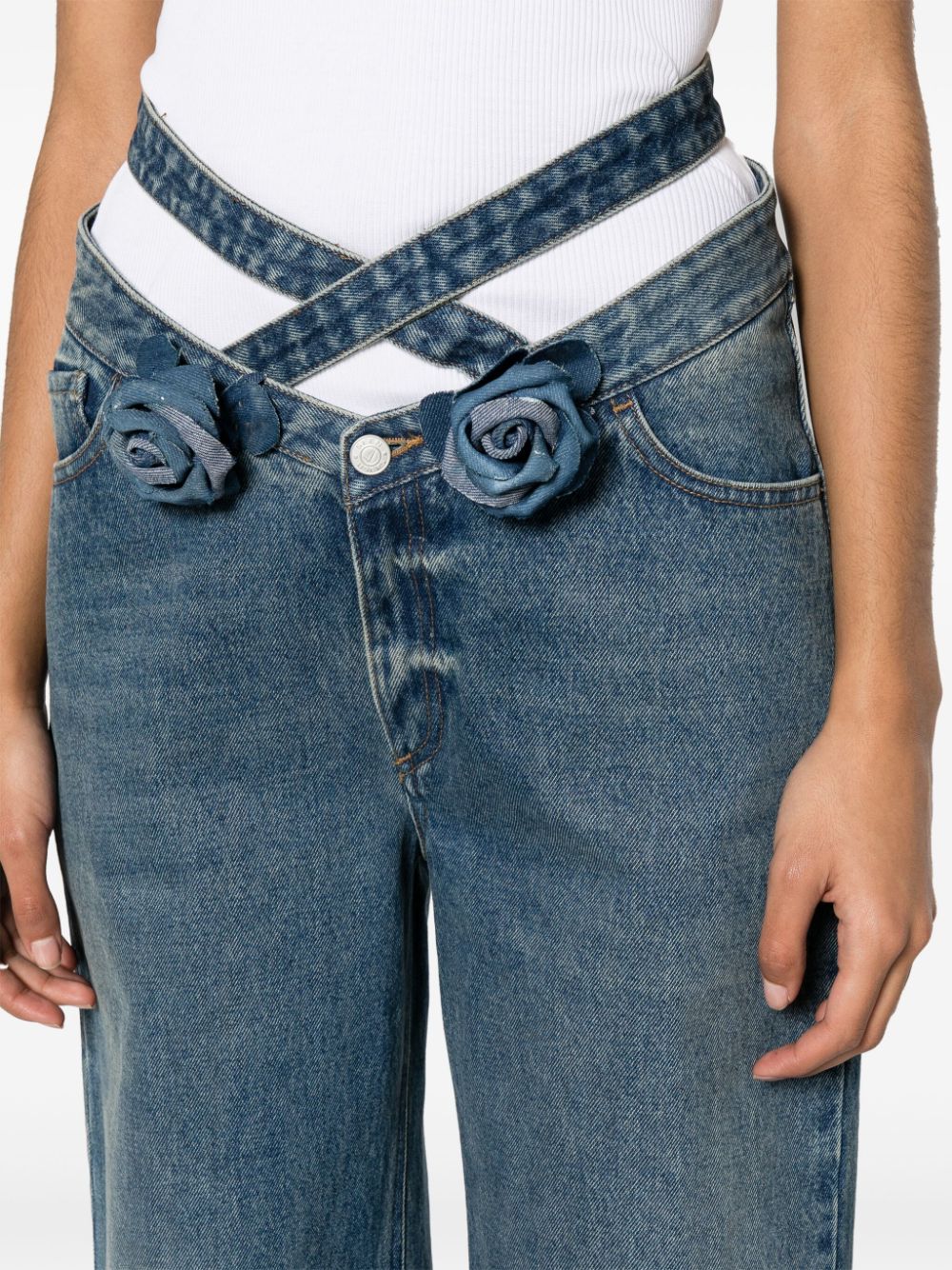 Shop Seen Users Wrapped In Roses Wide-leg Jeans In 蓝色