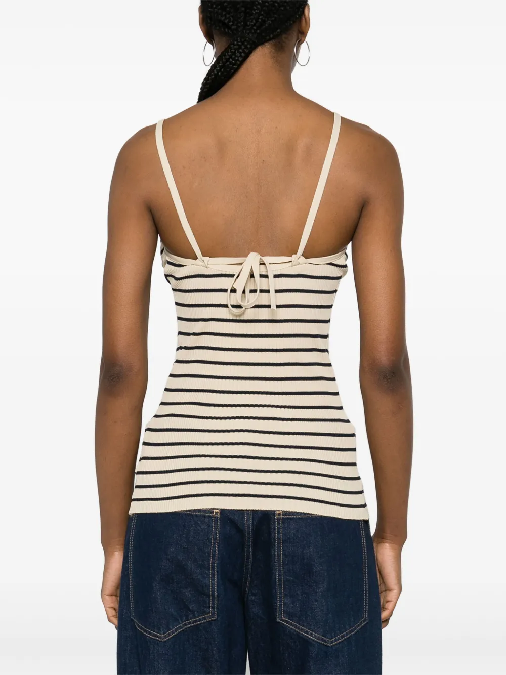 Shop Low Classic Striped Ribbed Halterneck Top In Neutrals