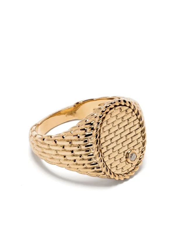 Yvonne Léon Oval Signet Ring with Caning in Gold and Yellow