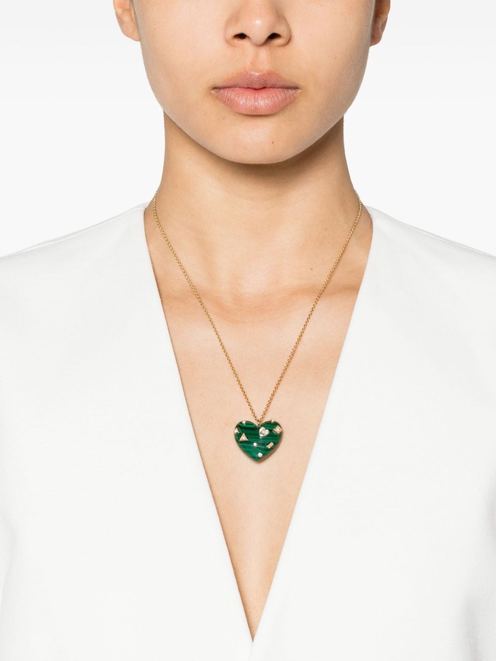 Image 2 of Yvonne Léon 9kt yellow gold Confetti Heart topaz and malachite necklace