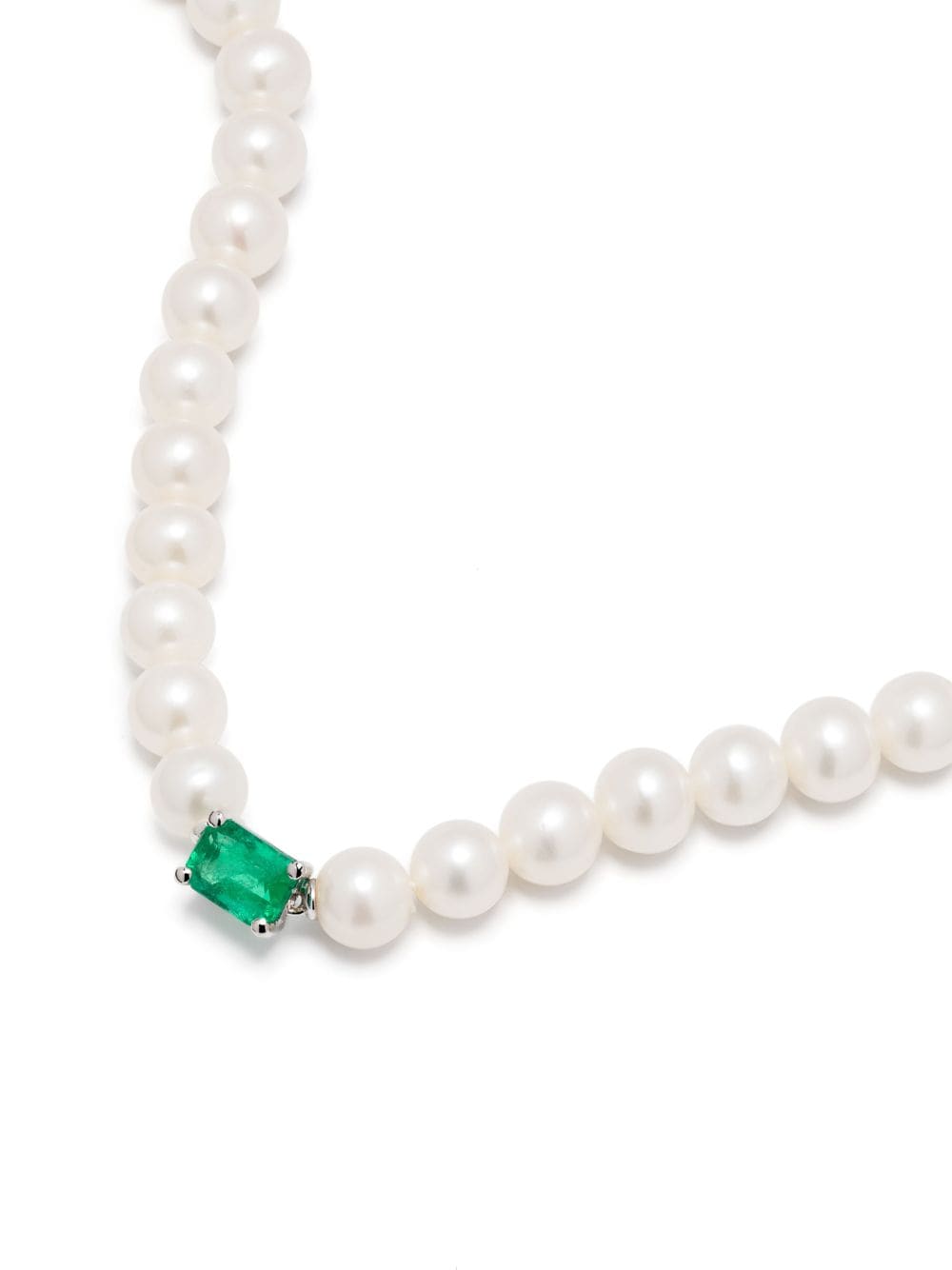 Shop Yvonne Léon 18kt White Gold Collier Perles Pearl And Emerald Choker