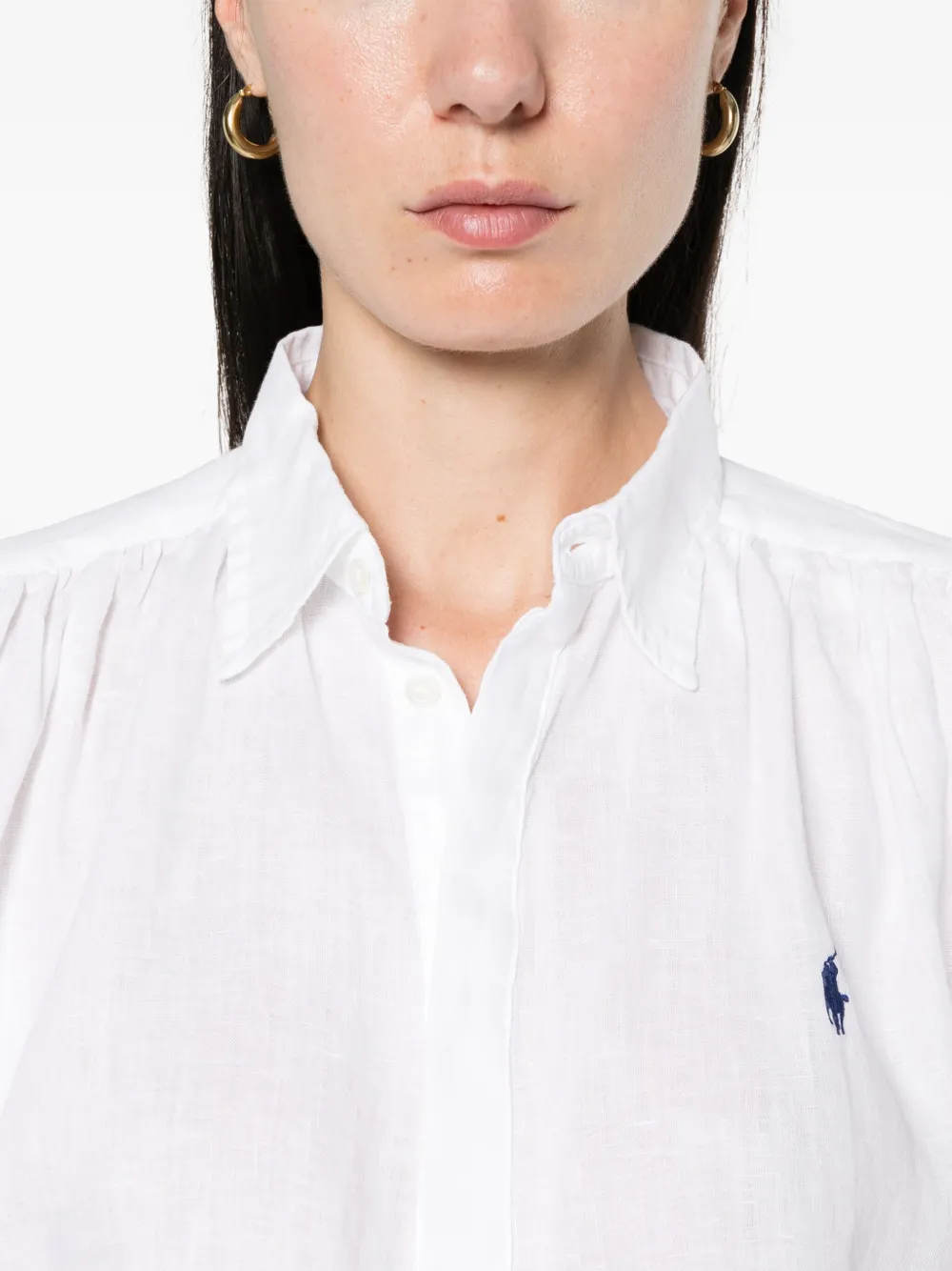 Shop Polo Ralph Lauren Polo Pony Linen Blouse In White