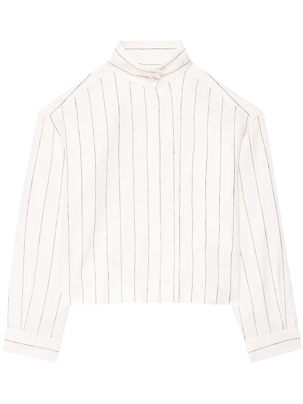 Another Tomorrow striped high-neck linen top - White