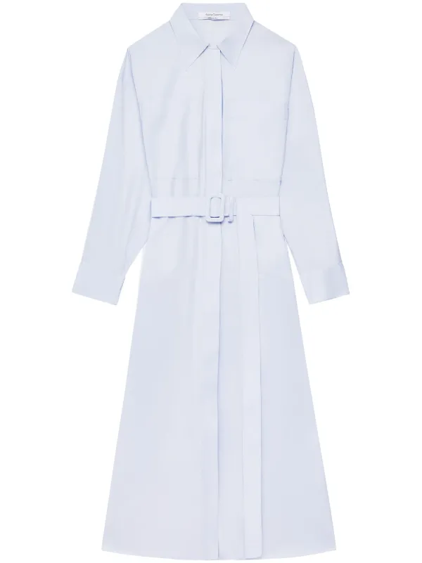 Another Tomorrow Belted Organic Cotton Shirt Dress in Blue
