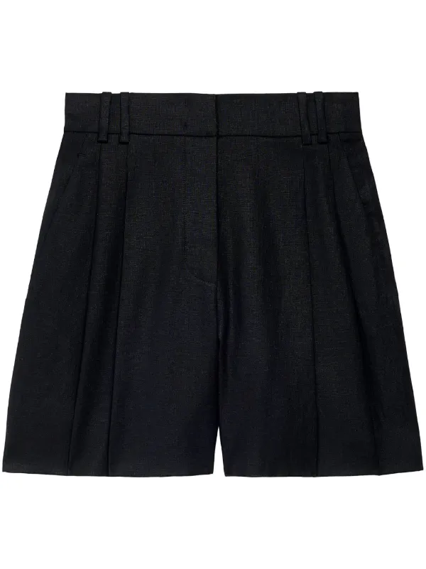 Another Tomorrow Linen Pleated Shorts in Black