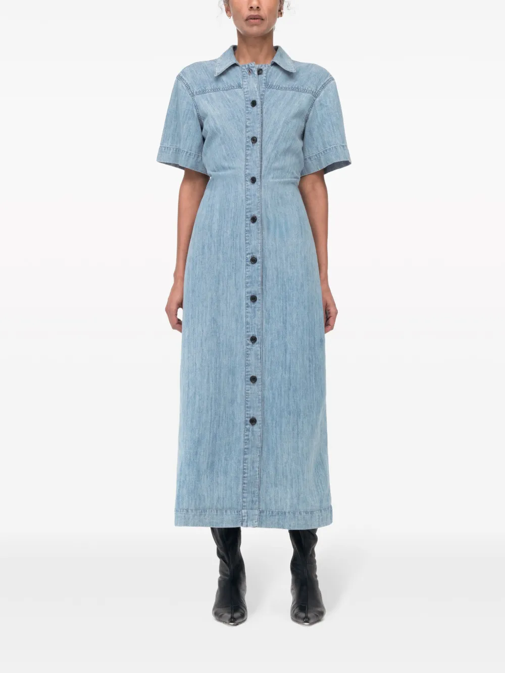 Another Tomorrow Chambray blousejurk Blauw