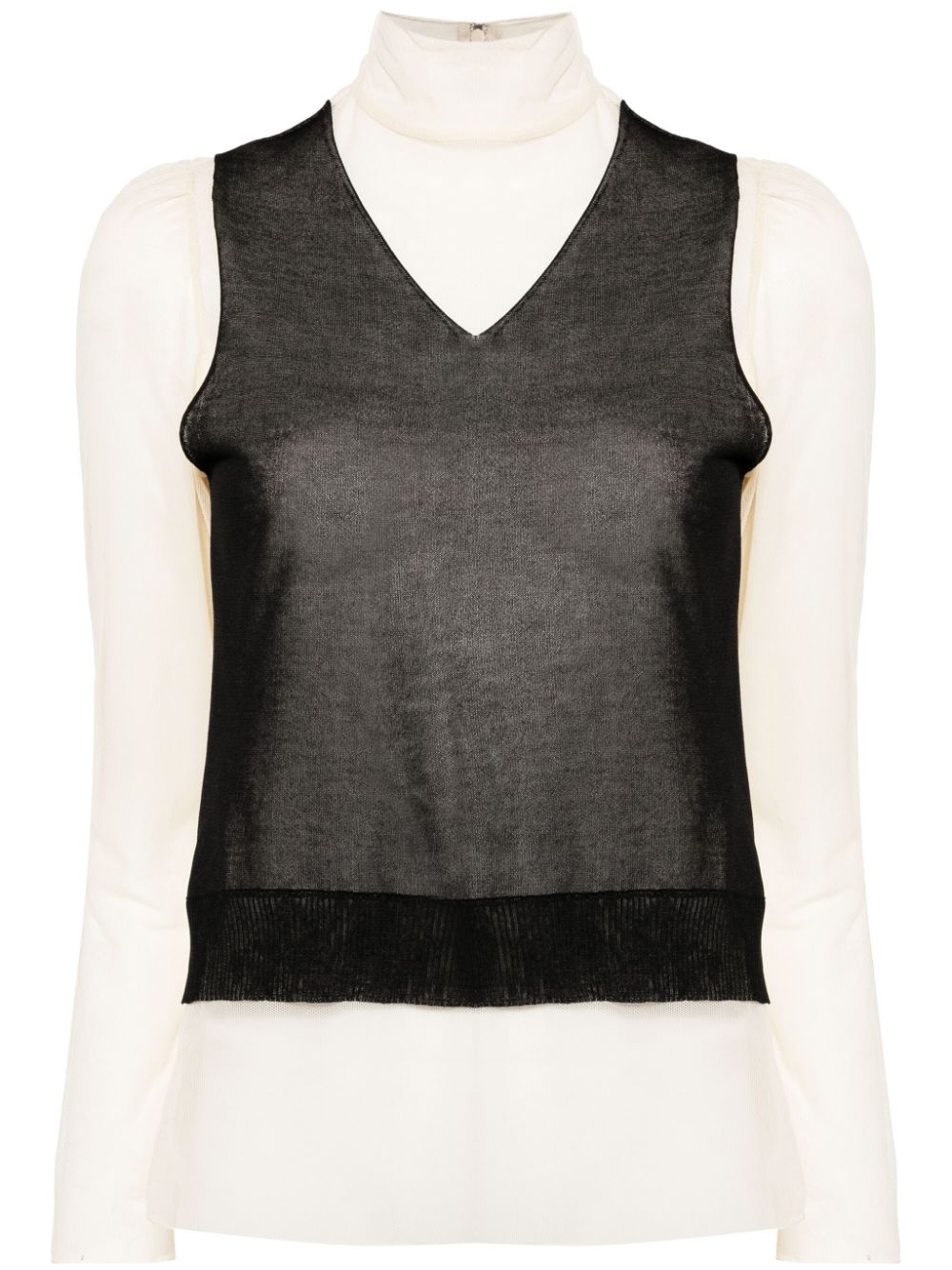 Undercover Two-tone Sheer Cotton Top In Black