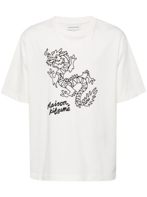 Maison Kitsune dragon-print cotton T-shirt Men