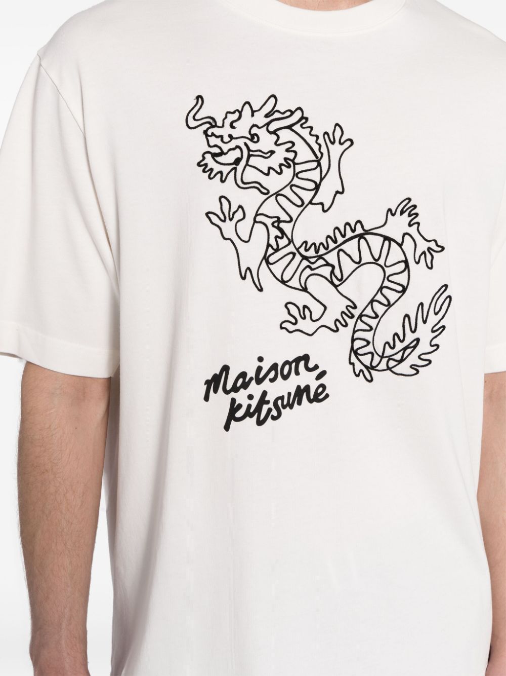 Shop Maison Kitsuné Dragon-print Cotton T-shirt In White