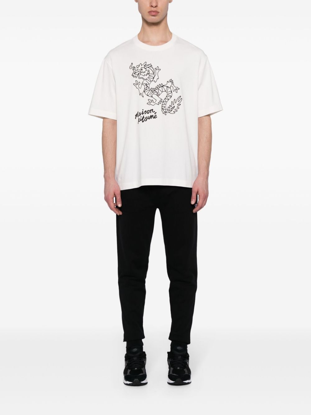 Shop Maison Kitsuné Dragon-print Cotton T-shirt In White
