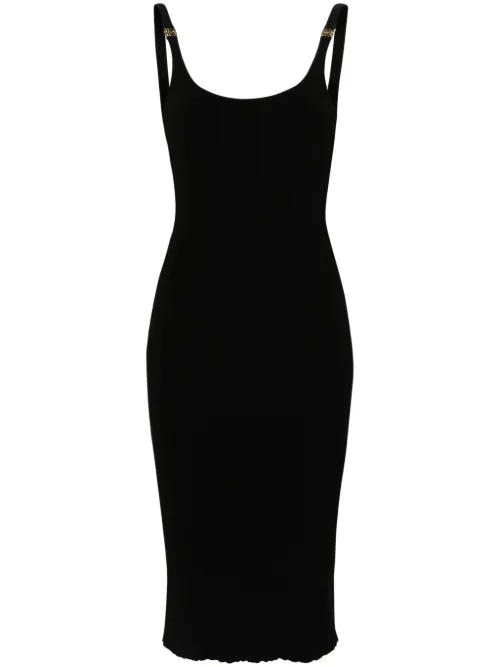 Robe mi-longue nervurée à plaque logo - Miu Miu - Modalova