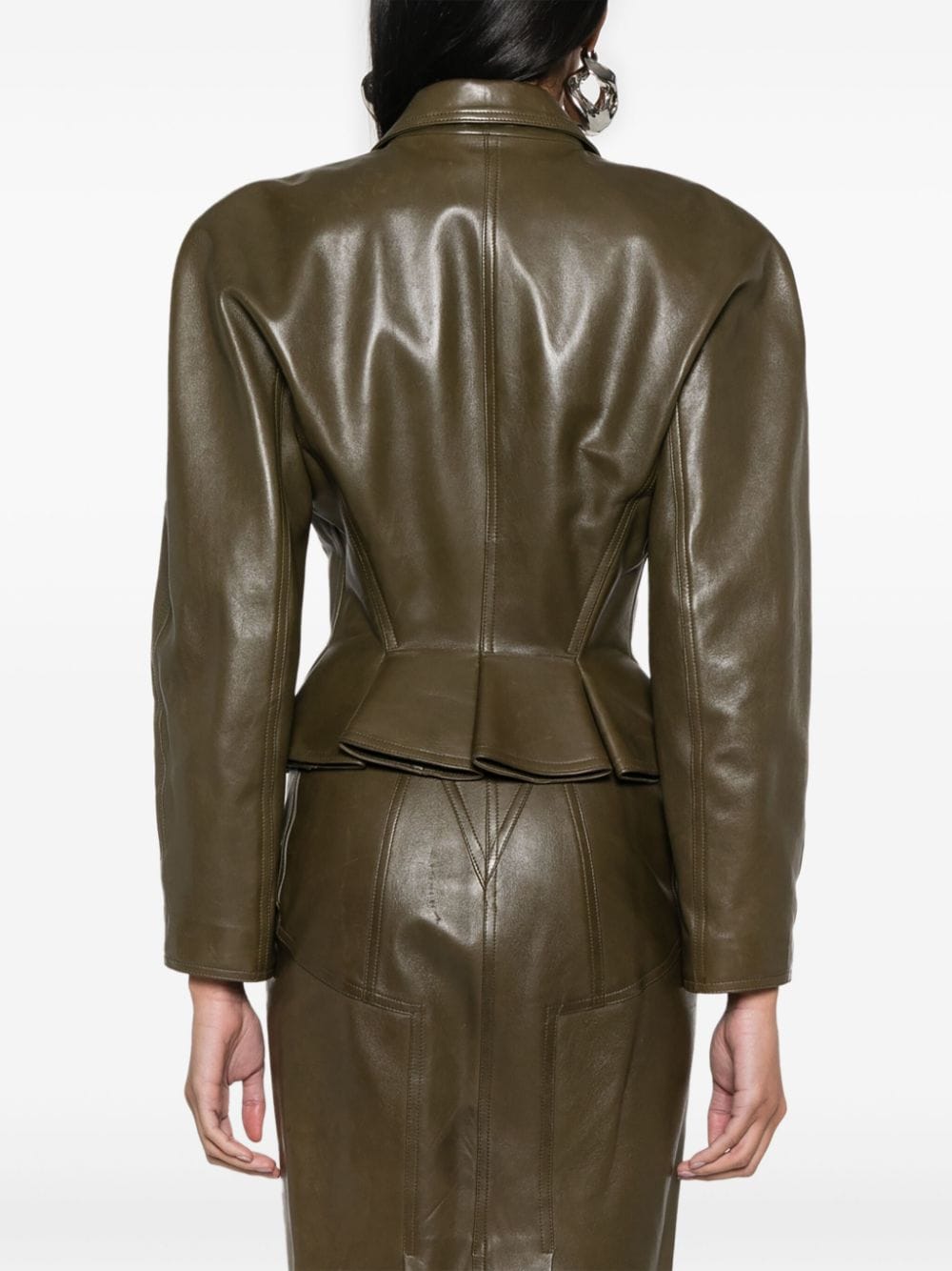 Pre-owned Alaïa Peplum Leather Suit In 绿色