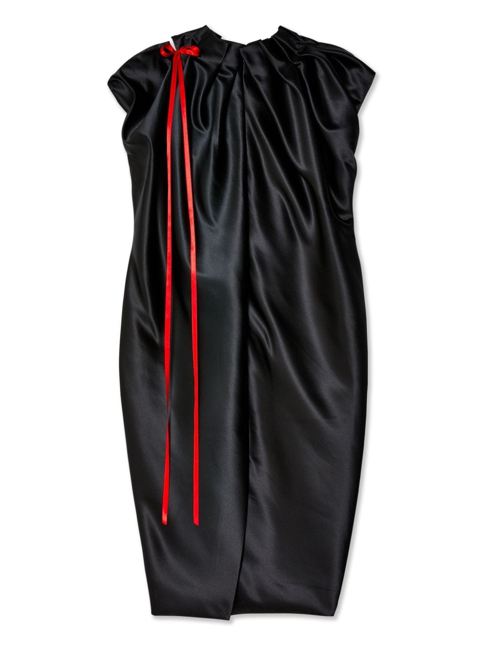Shop Simone Rocha Ruched Bow-detail Satin Dress In Black