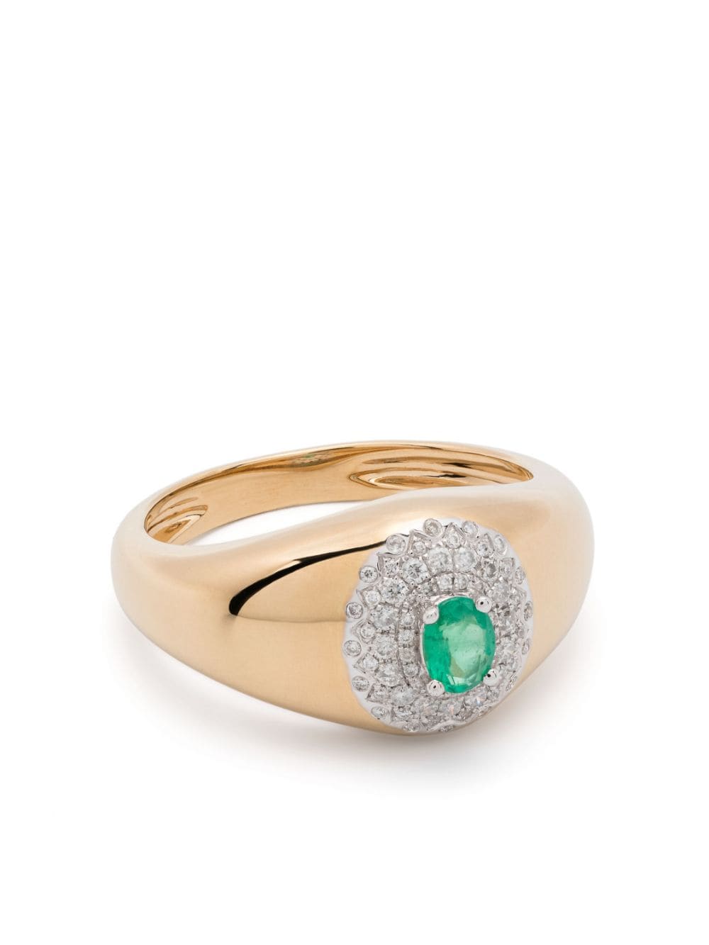 Shop Yvonne Léon 18kt Yellow Gold Mini Chevalière Pompadour Diamond And Emerald Signet Ring In 金色