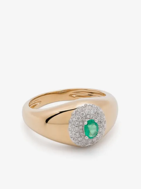 Yvonne Léon 18kt yellow gold mini Chevalière Pompadour diamond and emerald signet ring